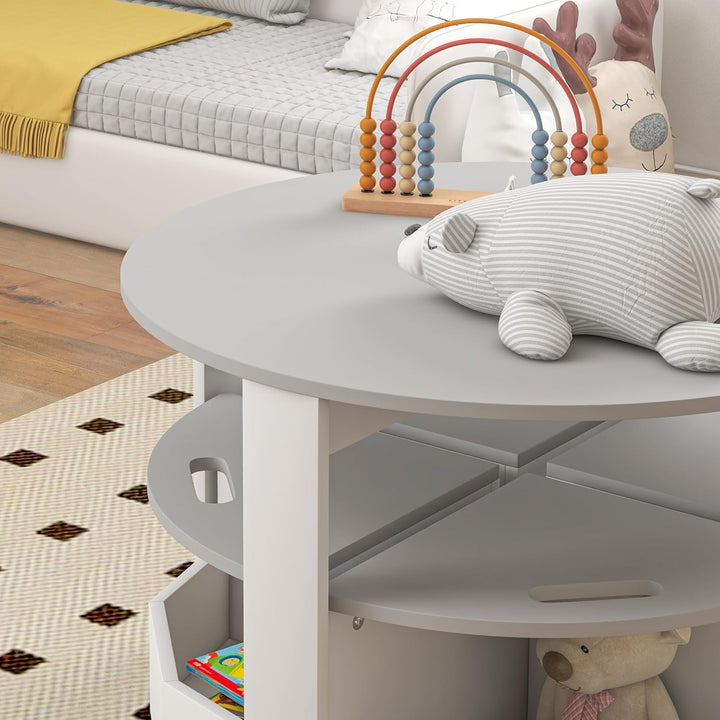 AIYAPLAY 5-TLG. Kindertisch und Hocker Set, Tisch und Stühle Set mit platzsparendem Holzaufbewahrung