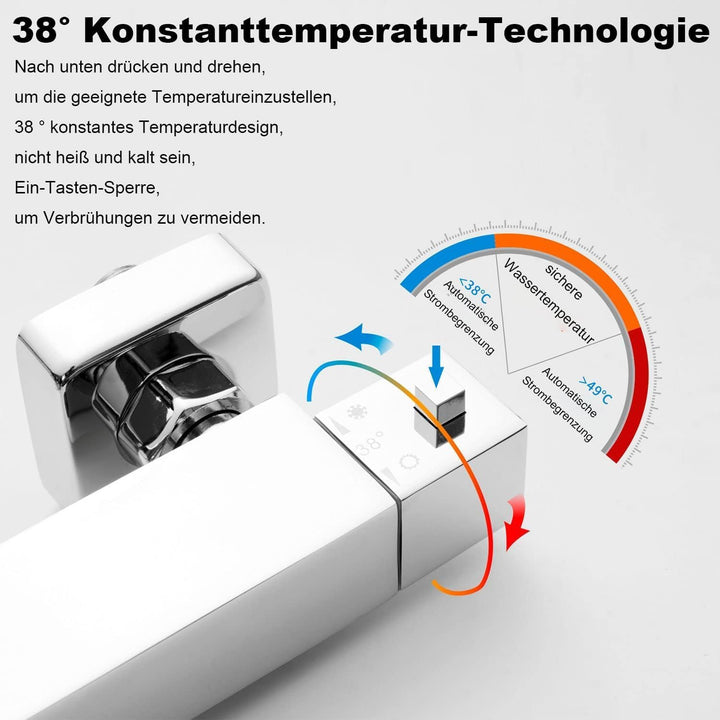KOMIRO Duscharmatur mit Thermostat, Mischbatterie Dusche, Duschthermostat Duscharmatur mit 38℃ Siche