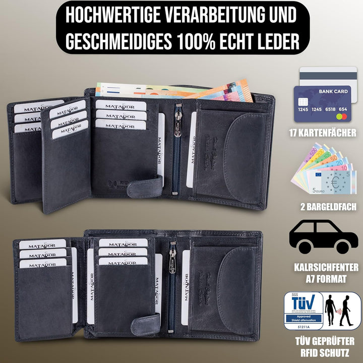 MATADOR Geldtasche Herren Leder #Toronto mit edler Geschenk Box, Elegante RFID Geldbörse, Luxus Port