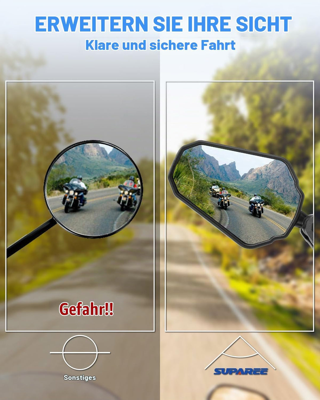 SUPAREE Universal Motorrad Rückspiegel Motorrad Spiegel Klappbar Offroad motorrad Spiegel e-Geprüft