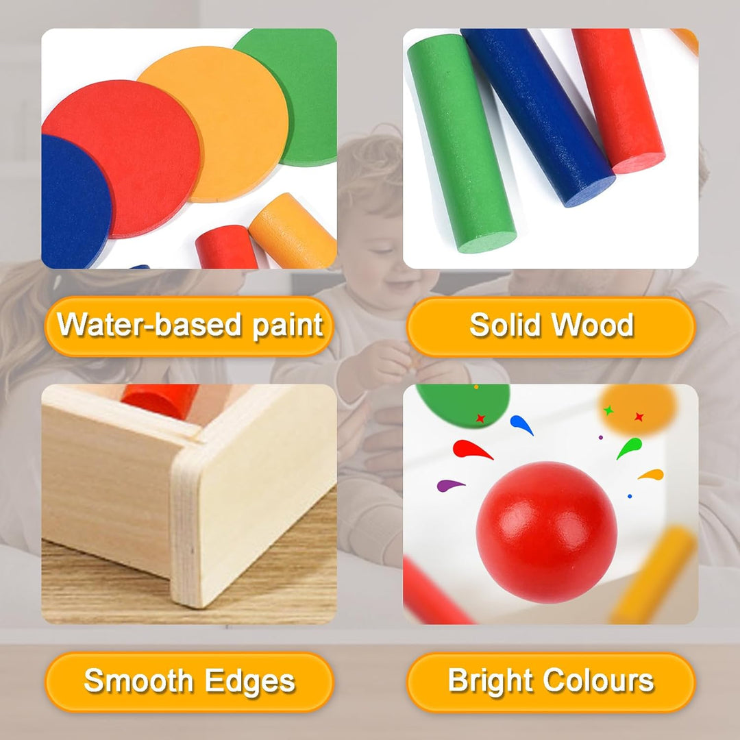 Montessori Objektpermanenz Box, Motorikspielzeug ab 1 Jahr | 4-in-1 Holzspielzeug mit Farben- und Fo