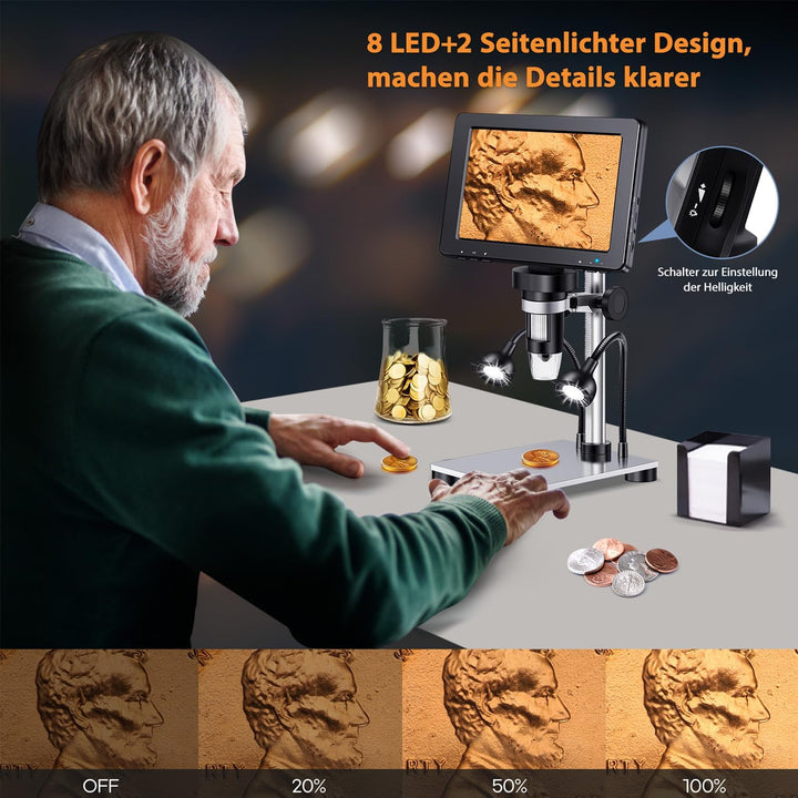 7“ LCD Digital Mikroskop, 1200X Vergrösserung für Münze PCB Schaltung Reparatur Löten, 12MP Kamera S