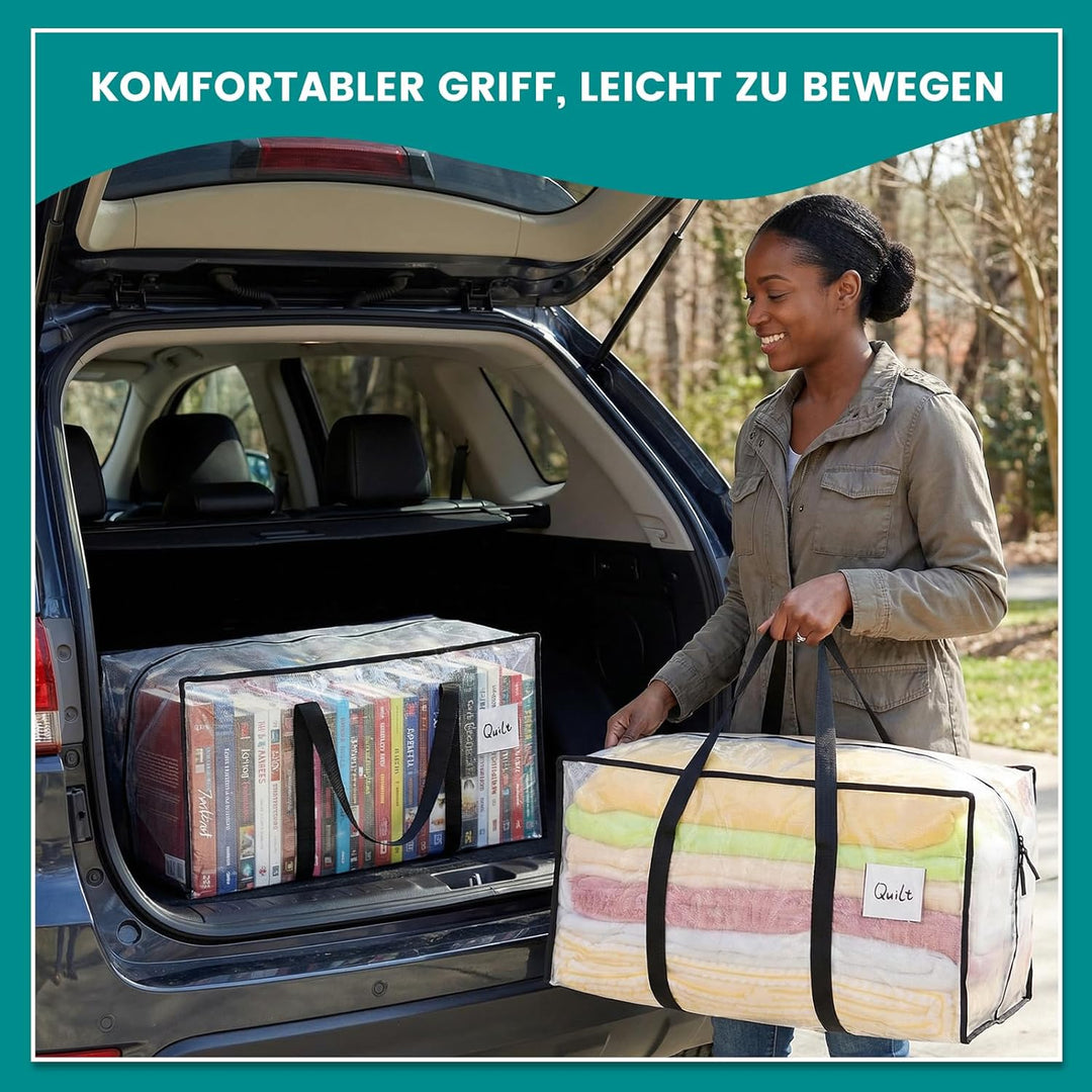4 Stück 90L Aufbewahrungstasche, Heavy-Duty Weihnachtslager Transparente Umzugskartons Grosse mit Re