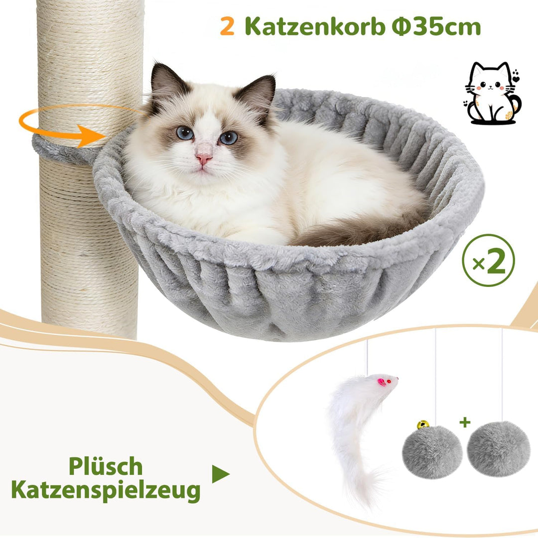 Globlazer Kratzbaum Dicke Stämme 11CM für Grosse Katzen mit 2 Extragross Katzenhaus 50*35*30cm, Ausr