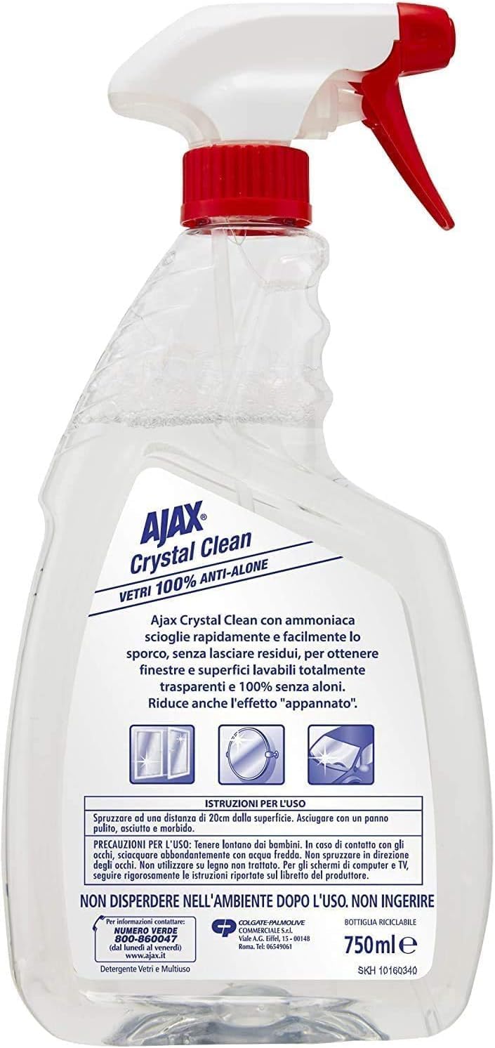 6x Ajax Reinigungsmittelspray Crystal Clean Gläser 750 ml | Sprühen Sie Glasreiniger mit Ammoniak I