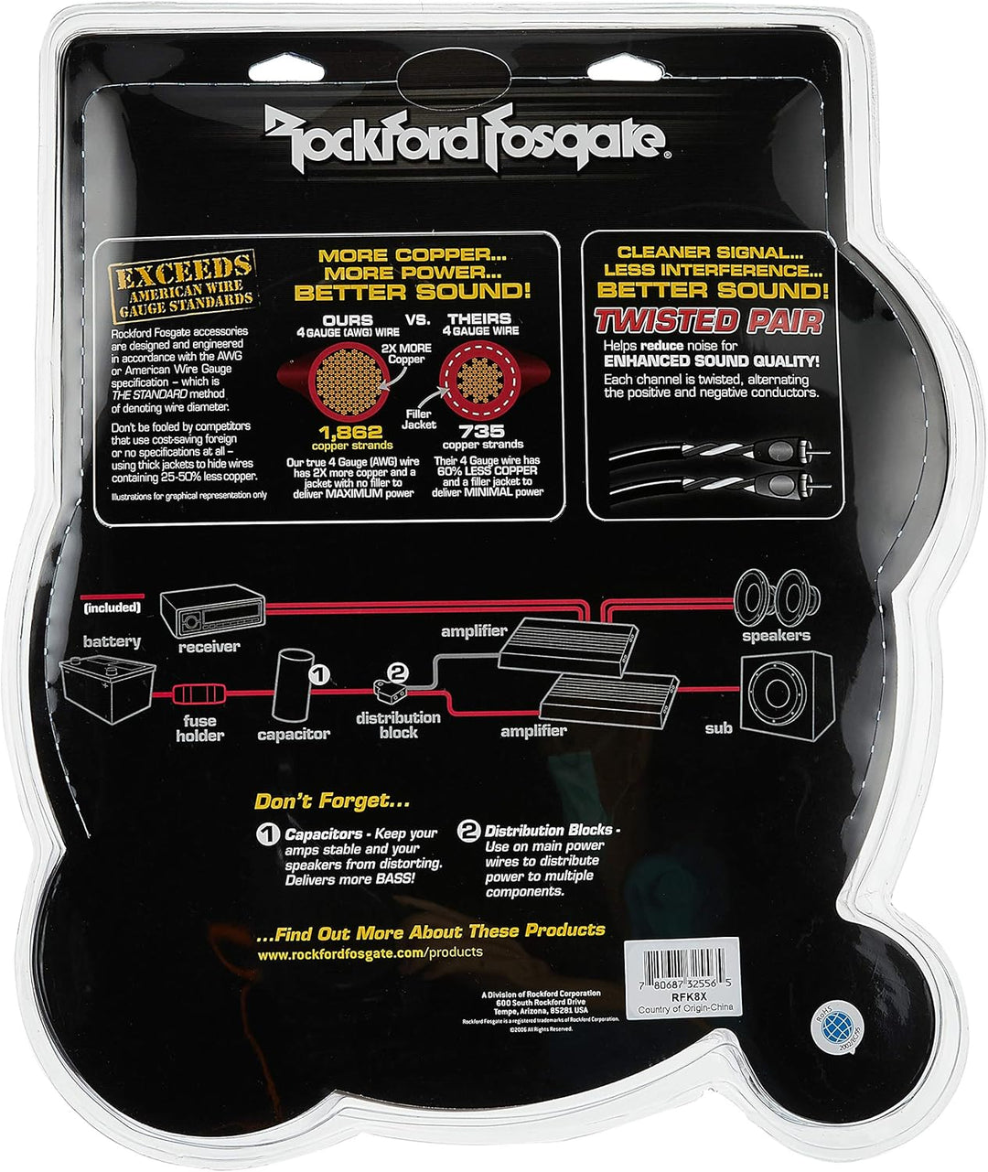 Rockford 8 Gauge Verstärker-Kit RFK8X Standardverpackung, RFK8X Standardverpackung