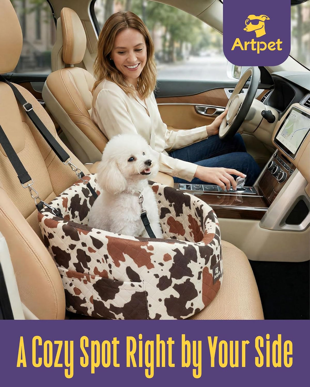 Hunde Autositz für Kleine Mittlere Hunde - Maximale Sicherheit, Stabilität und Halt, Naturtöne: Brau