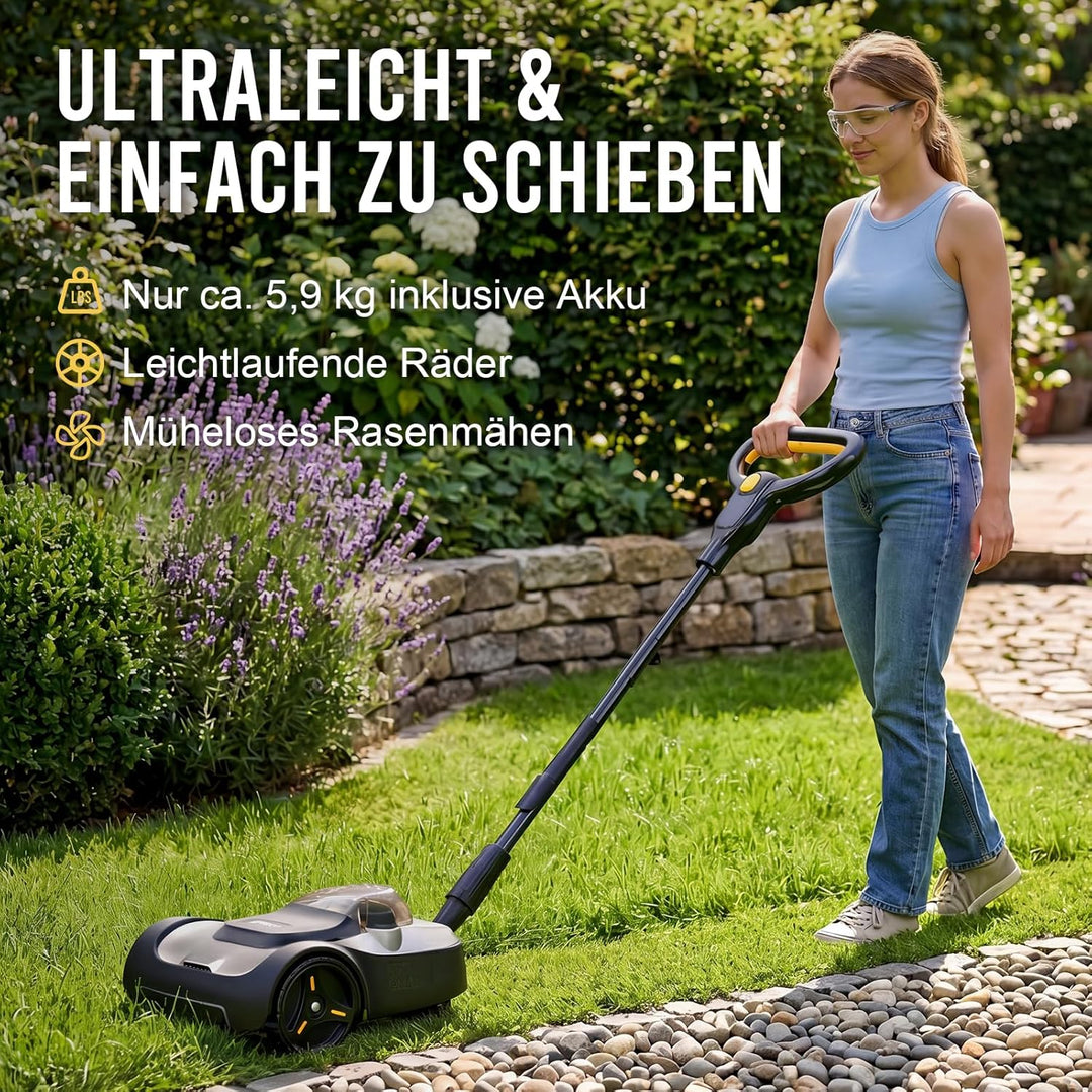 LIGIANT Akku-Rasenmäher 22 cm, kompakter Handrasenmäher mit bürstenlosem Motor, 3-facher Schnitthöhe