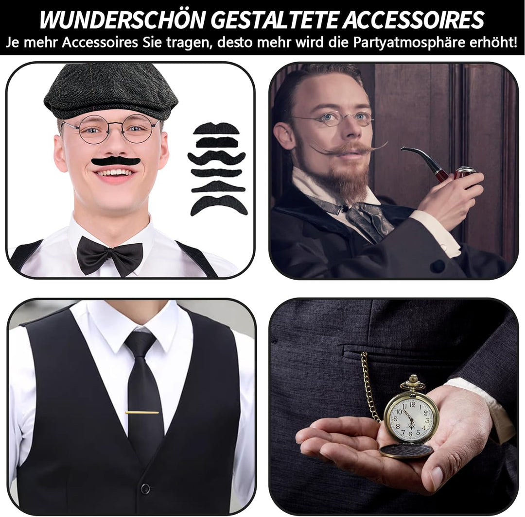 Grantop 1920er Herren Outfit Gatsby Gangster Kostüm Kleidung, 1920er Herren Zubehör Gatsby Gangster