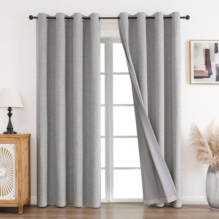 CUCRAF Leinenoptik Blickdicht Vorhänge mit Ösen Wärmeisolierte Schlafzimmer Vorhänge mit Beschichtun