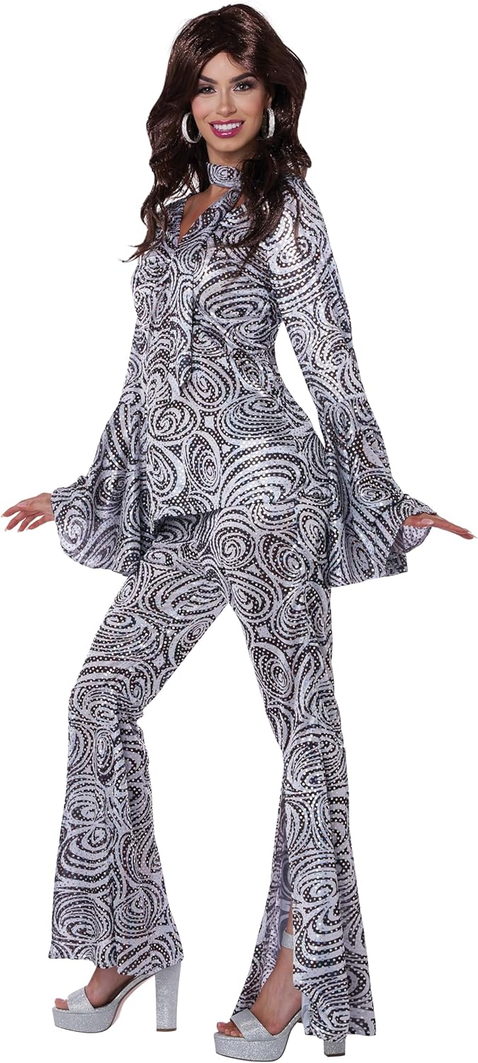 California Costumes Damen Foxy Lady Disco Kostüm, Weiss, Schwarz, S S Weiss, Schwarz, S Weiss, Schwa