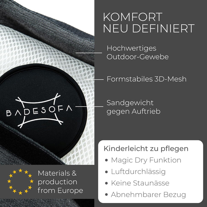 BADESOFA® Badewannen-Kissen S | Premium-Qualität | Bequemes Wannen-Kissen | Schnelltrocknend | Made