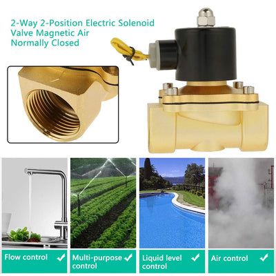 Elektroventil, DC 12V 1 Zoll Messing 2-Wege 2-Position Elektromagnetventil Magnetisch Luft Normalerw