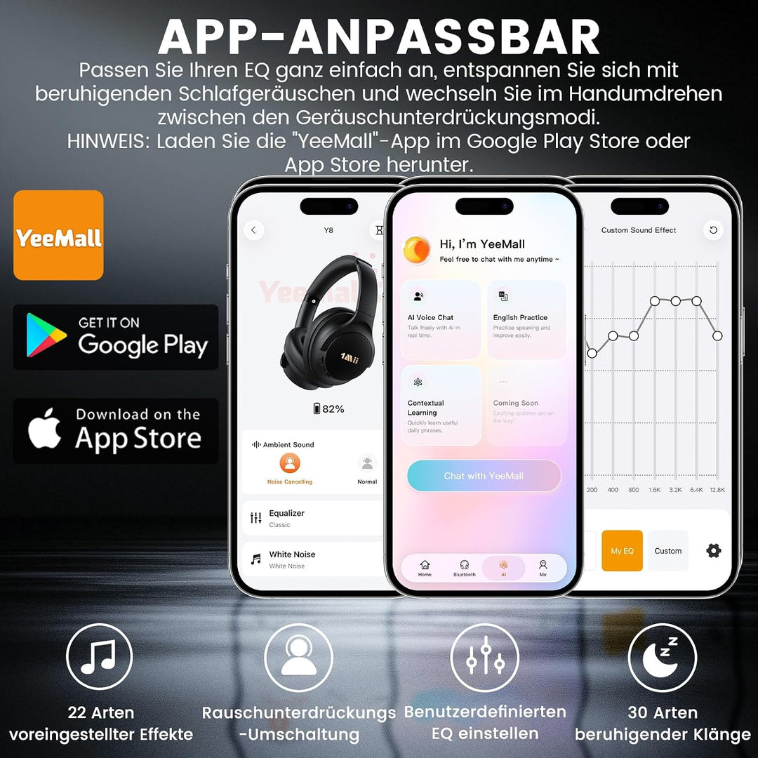 1Mii Y8 Kabellose Bluetooth Kopfhörer, Hybrid Active Noise Cancelling, LDAC Hi-Res Audio, 75h Spielz