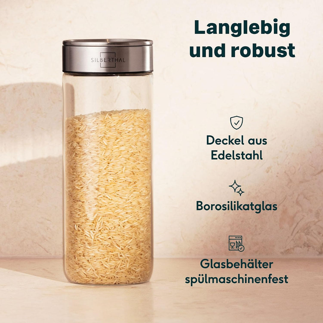 SILBERTHAL Vorratsdosen Glas mit Deckel Set 1500 ml - Vorratsgläser für luftdichte &amp; auslaufsichere