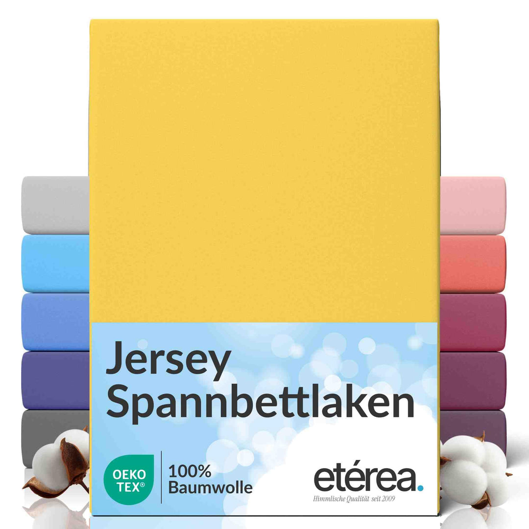 etérea Jersey Spannbettlaken 120x200cm Gelb bis 25 cm Höhe - 100% Baumwolle Comfort Spannbetttuch, O