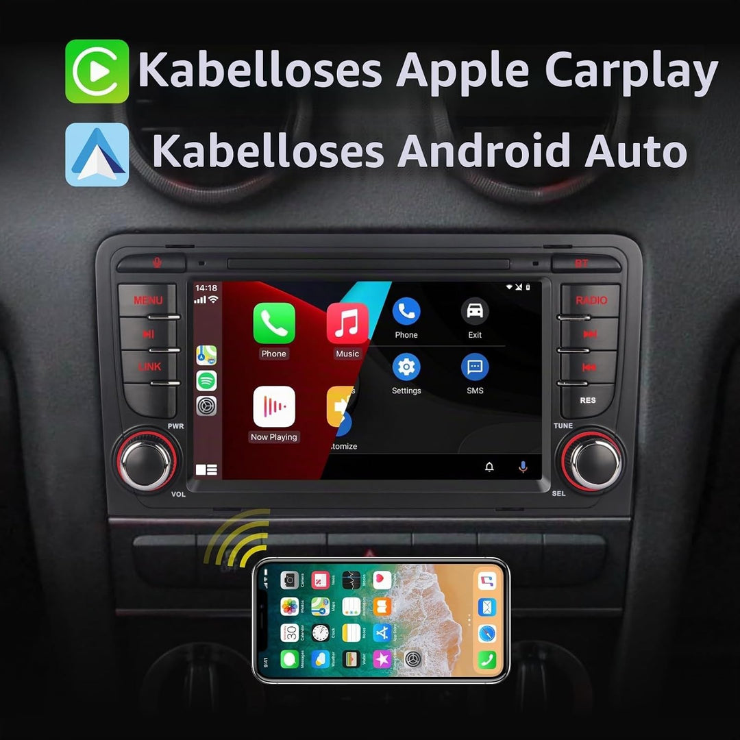 Radio für High Power Audi A3 8P/S3/RS3/Sportback, kabellos, kompatibel mit Carplay und Android Auto,