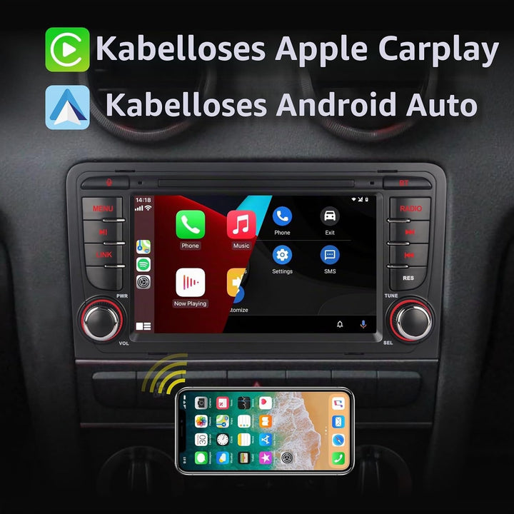 Radio für High Power Audi A3 8P/S3/RS3/Sportback, kabellos, kompatibel mit Carplay und Android Auto,
