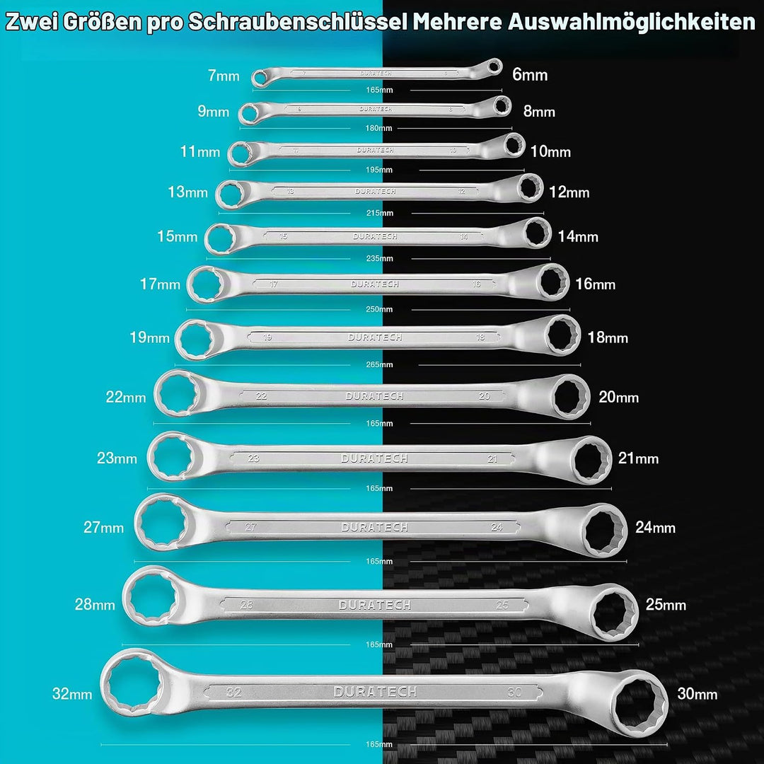DURATECH Doppelringschlüssel-Satz, Gekröpfter Schraubenschlüssel Set, um 75 Grad abgewinkelt, DIN 83