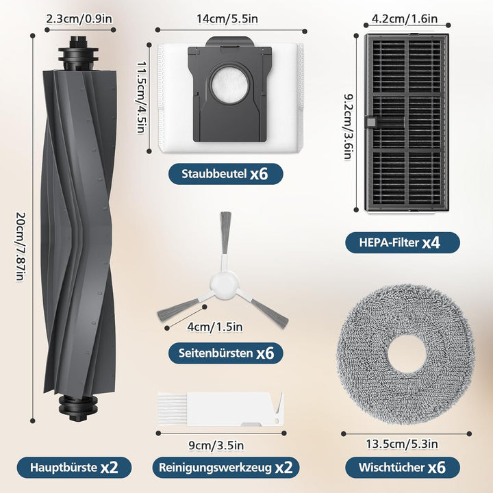 25 Stück Zubehör für Dreame L10s Ultra Gen 2 / L10s Pro Ultra Heat / L40 Ultra AE/ X30 Ultra/Mova E3