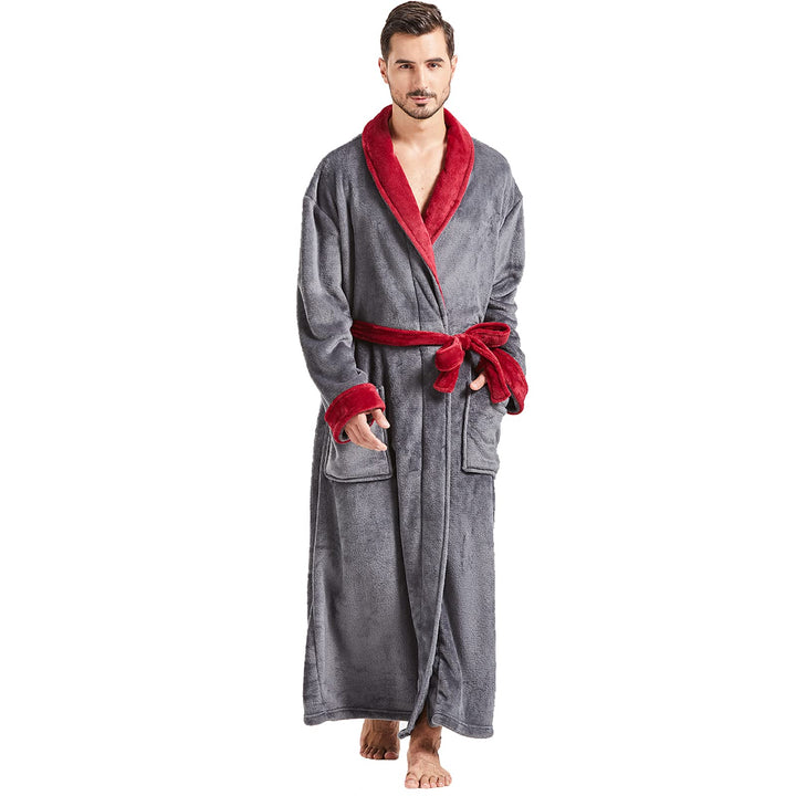 FashGudim Herren Bademäntel gross und gross in voller Länge Plüsch Fleece lange Robe Schal Kragen wa