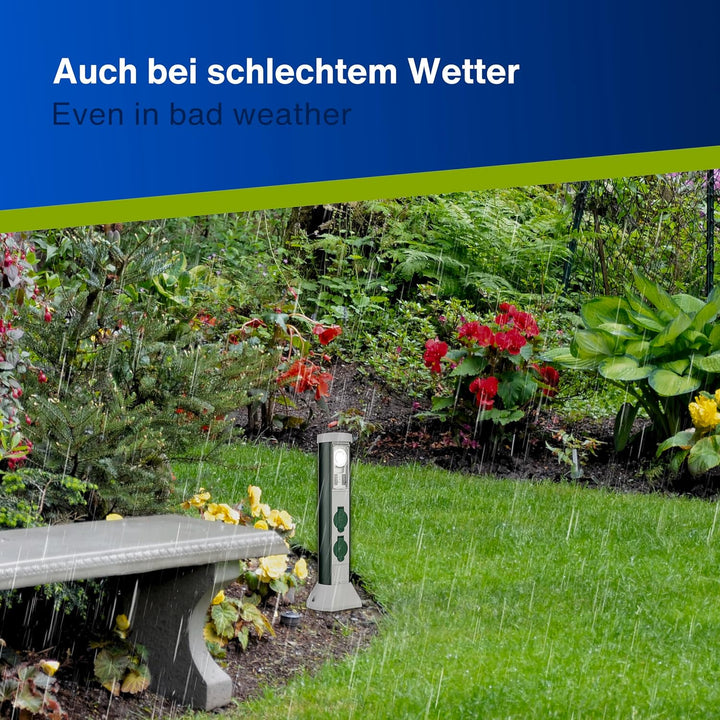 REV 0068206261 GreenCraft, Garten Steckdosen, H52cm, Kabel 10m, Zeitschaltuhr, IP44, grün 2-fach Ste