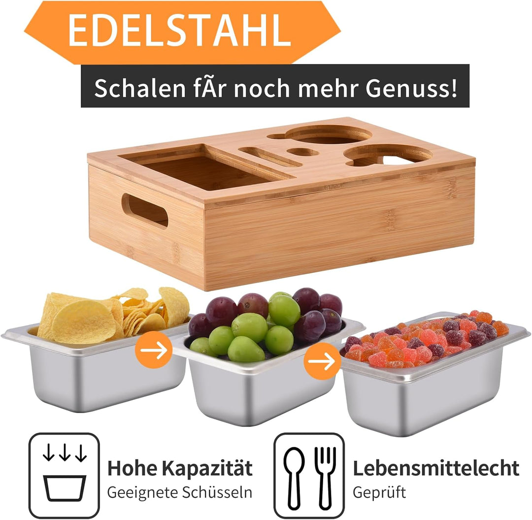 Couchbar Snackbox, Snackspender mit Snackschale, Bambus Sofatablett für Sofa, Deko, Couch Bar mit Ge