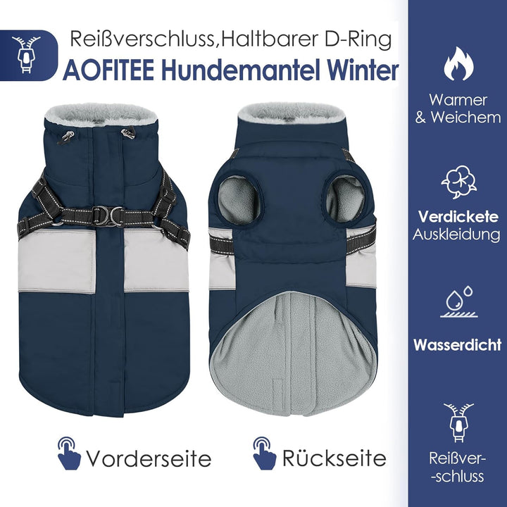 AOFITEE Hundemantel Winter, Wasserdicht Warme Hundejacke Wintermantel für Grosse Hunde, Reflektieren