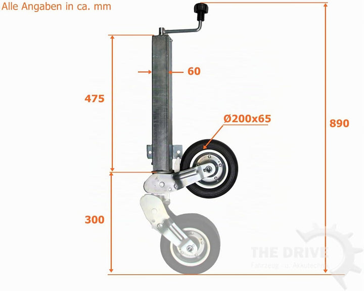 The Drive - 16358 - Anhänger Stützrad Automatik-Stützrad Vierkant 60mm, 400kg Stützlast