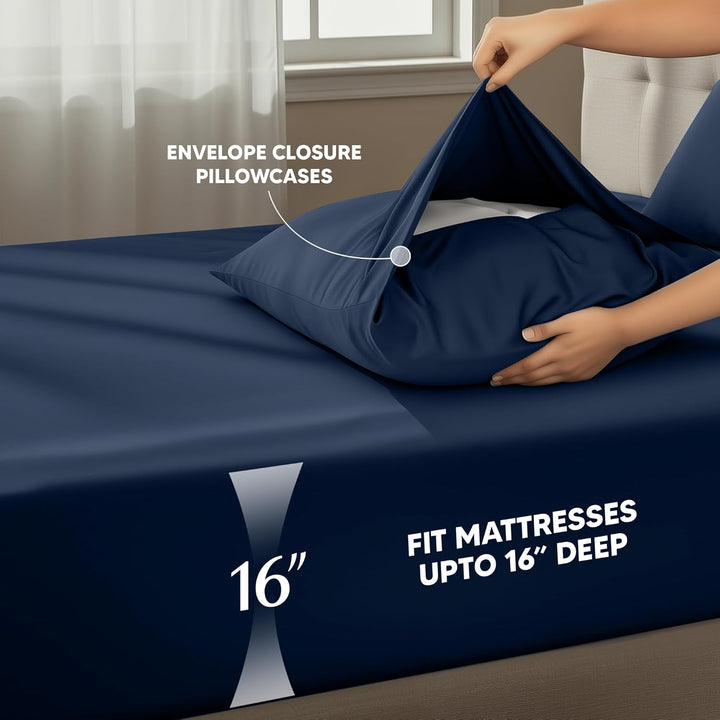 UTOPIA Betten 4 Mikrofaser Bettwäsche, navy, Queen Queen Navy, Queen Navy