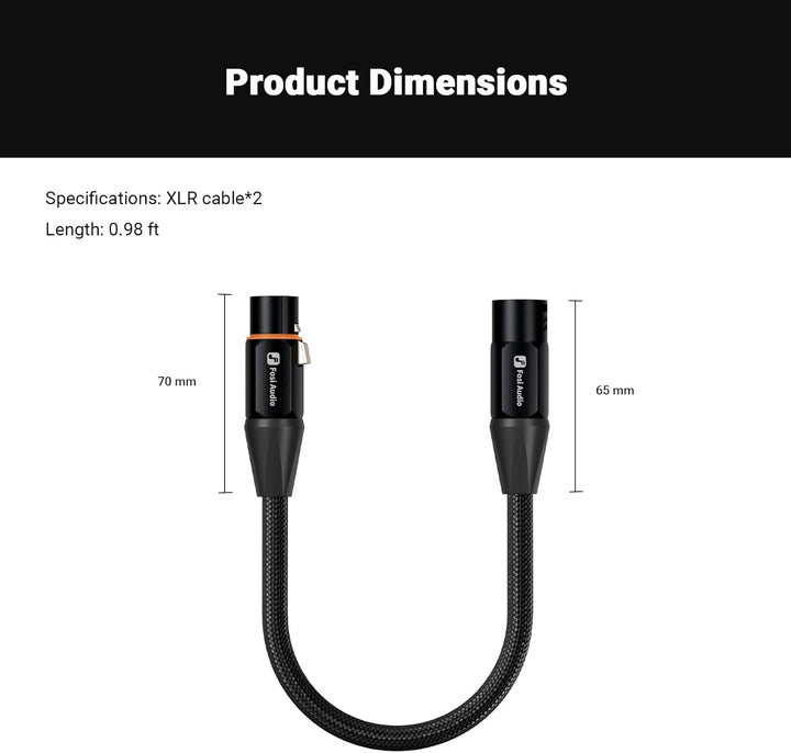 Fosi Audio XLR Kabel 1ft, 2 Pack Kabel Vorverstärker zu Endstufe, dauerhafte Abschirmung für ZA3 ZD3