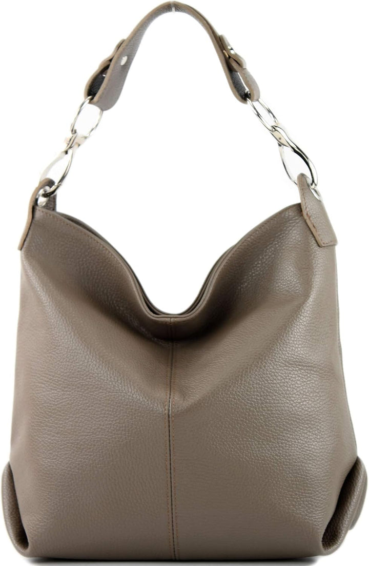 modamoda de T168 Damen Leder Schultertasche, handmade in Italy Taupe, Taupe