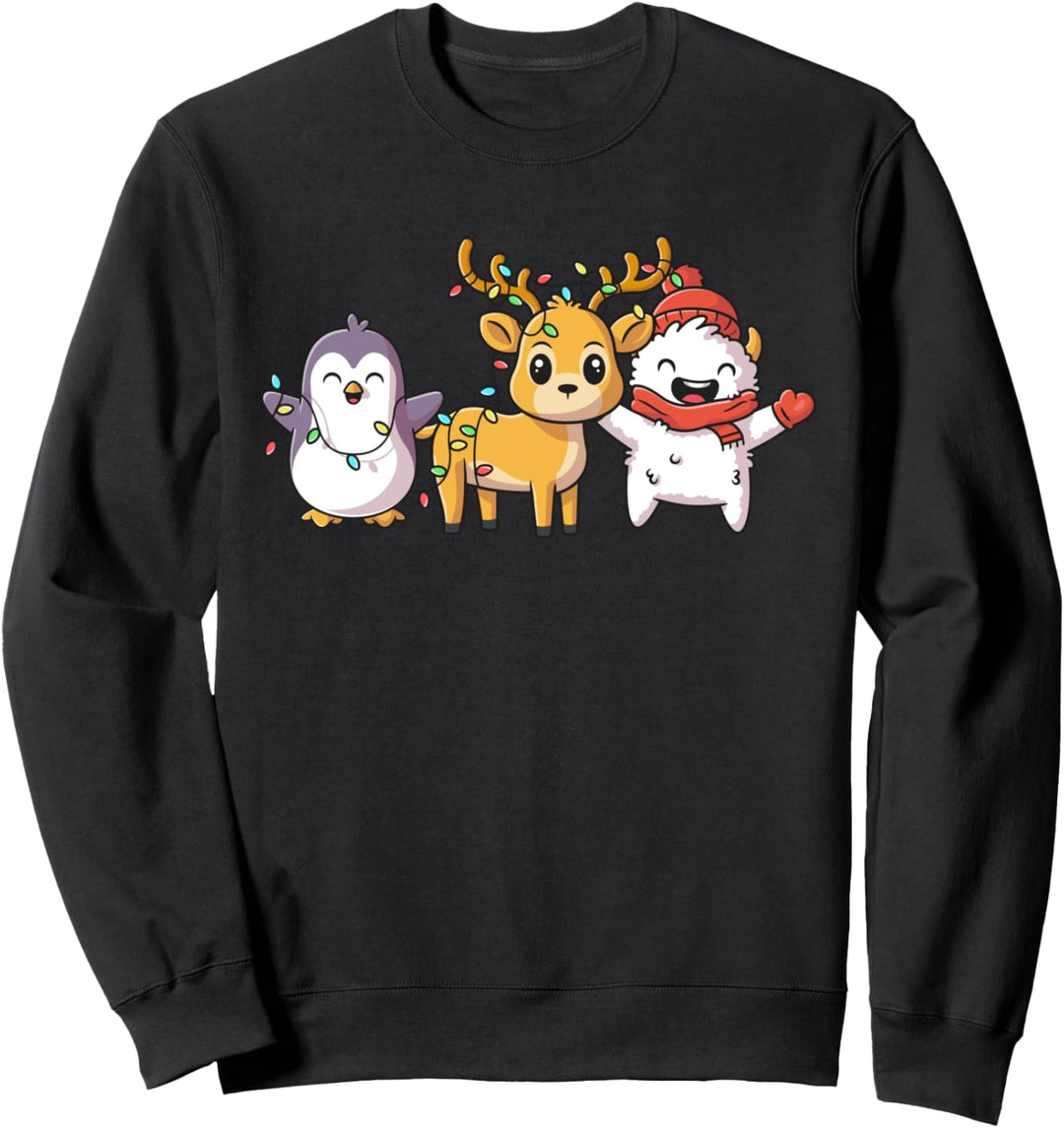 Christmas Friends Kawaii Pinguin Rentier Yeti niedlich Xmas Sweatshirt