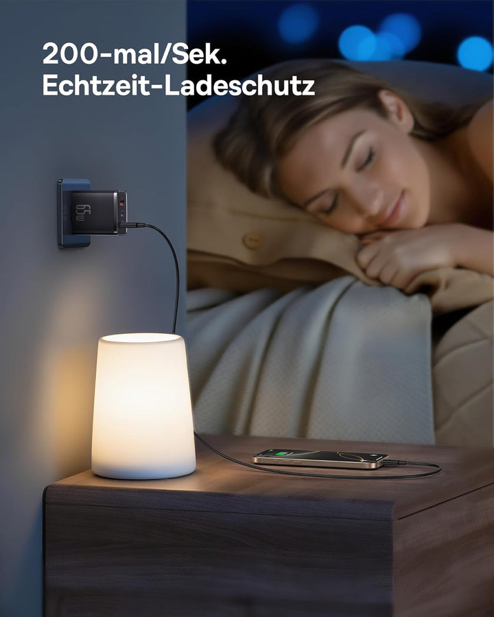 Baseus USB C Ladegerät, 65W USB C Netzteil 3-Port PD Ladegerät mit PPS, GaN Schnellladegerät kompati