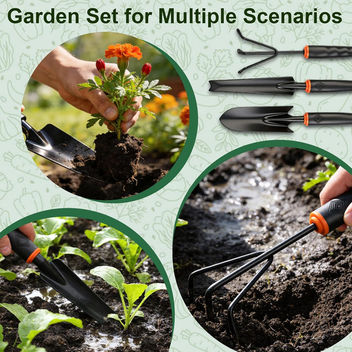 Gartenwerkzeug Set 3 Stück Schwarzer Schmaler Gartenschaufel (32 x 6 cm) Pflanzschaufel (34 x 3.7 cm