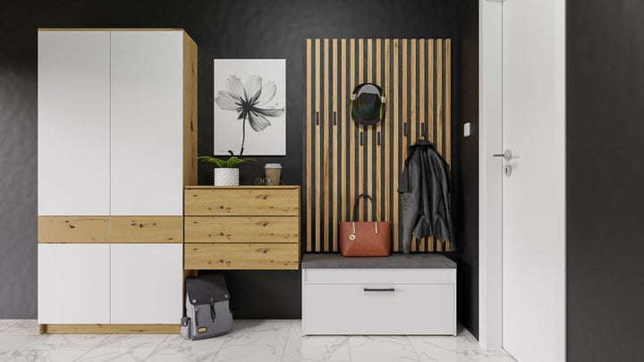 VBChome Schuhschrank mit Sitzfläche und Stauraum 100 x 35 x 49 cm Weiss Griffe Schuh-Organizer Holzä