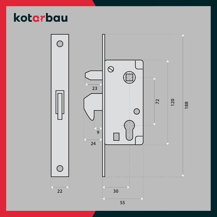 KOTARBAU® Hakenschloss Schiebetore 72/30 Einsteckschloss Führungsdorn Schiebetürschloss Hakenfallens