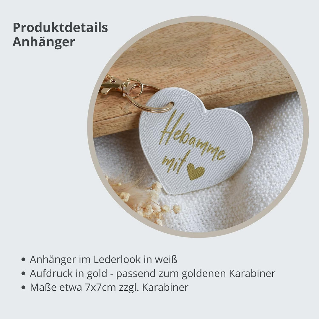 kleines Geschenkset "Hebamme mit Herz" | Schlüsselanhänger im Lederlook und Karte | kleines Abschied
