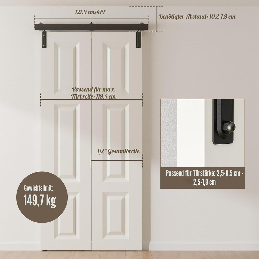 122cm/4FT Bifold Schiebetürbeschlag Box Rail Kastenschiene Schiebetüren Schiebetürsystem Komplettset