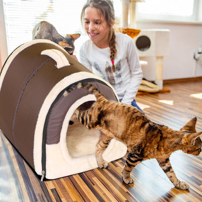 PETCUTE Hundebett hundehöhle Katzenbett Katzenhöhle Kuschelhöhle Katzenhaus Faltbare gemütliche Welp