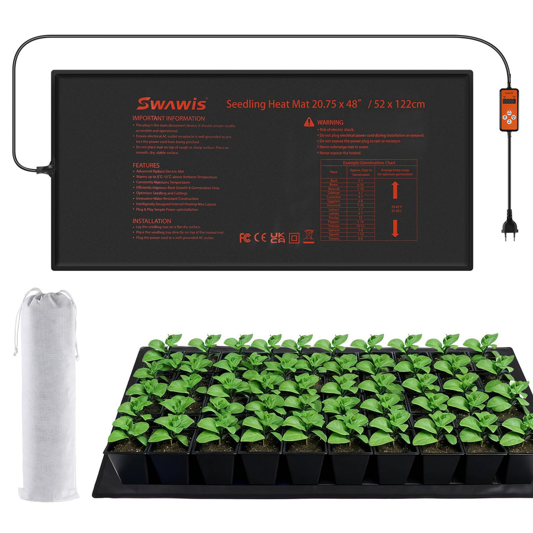 Heizmatte mit 5-45℃ Thermostatregler 130W, 52,7x121,9cm Wärmematte Pflanzen Set für Gewächshäuser Ga
