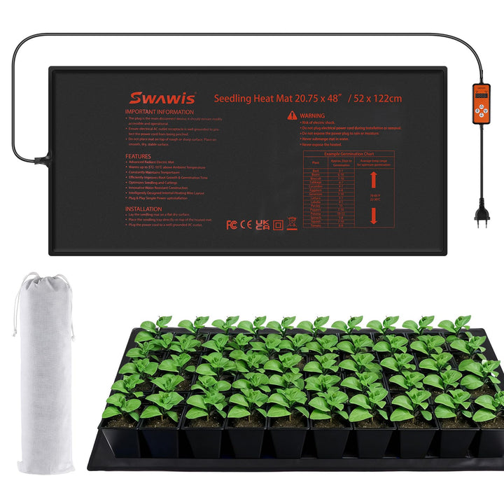 Heizmatte mit 5-45℃ Thermostatregler 130W, 52,7x121,9cm Wärmematte Pflanzen Set für Gewächshäuser Ga