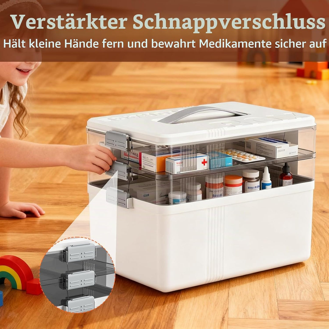 Medikamenten Aufbewahrung 34*22*24.5 cm, 3 Stöckige Hausapotheke mit Tragegriff, Kunststoff Hausapot