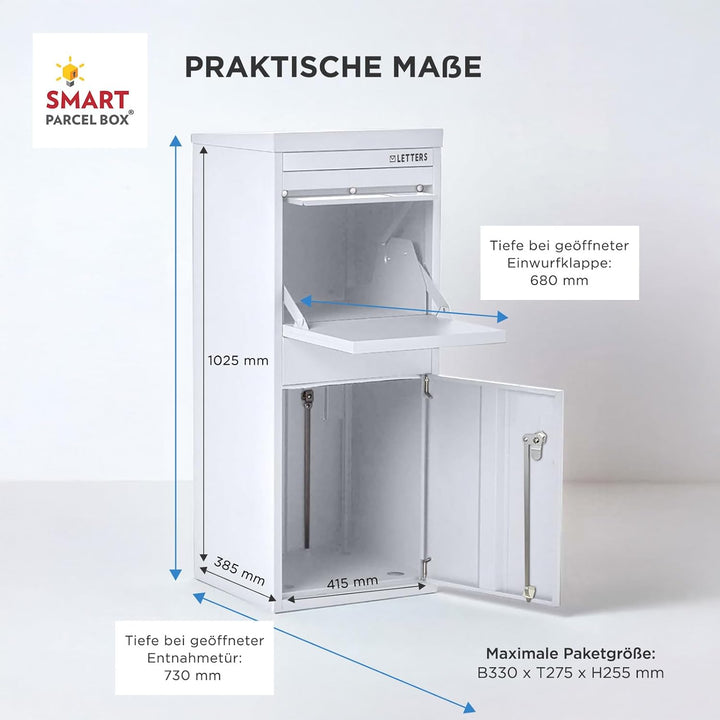 Smart Parcel Box Paketbox L - Briefkasten mit Paketfach wetterfest, weiss | Paketbriefkasten, Paketb
