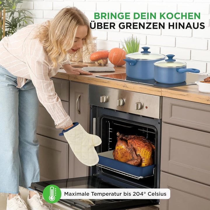 NutriChef Kochgeschirr Set 54-tlg – Pfannen, Töpfe, Küchenhelfer Blau– Mit Messer, Backformen, Zubeh