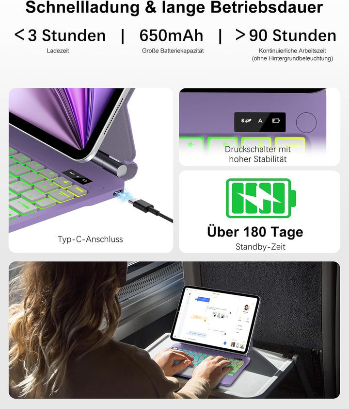 JADEMALL Magic Keyboard für iPad Air 11“ (M3 2025/M2 2024) – Mit 7-Farben RGB Beleuchtung, Präzision