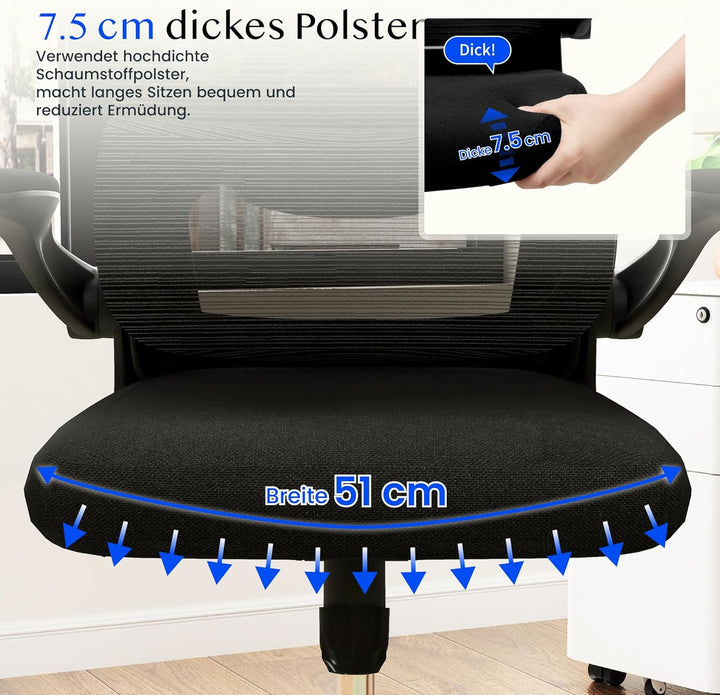FLEXISPOT Ergonomischer Bürostuhl, Schreibtischstuhl mit 2D-Kopfstütze, Klappbare Armlehnen & Dynami