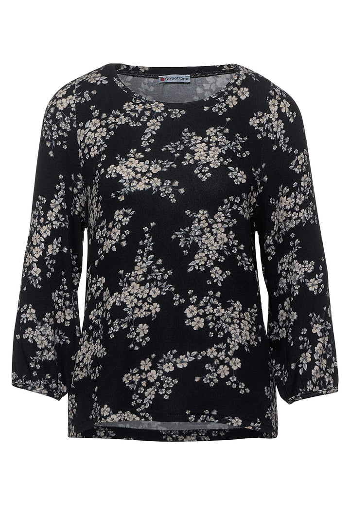 Street One Damen Weiches Blumenprint-Shirt Black 36
