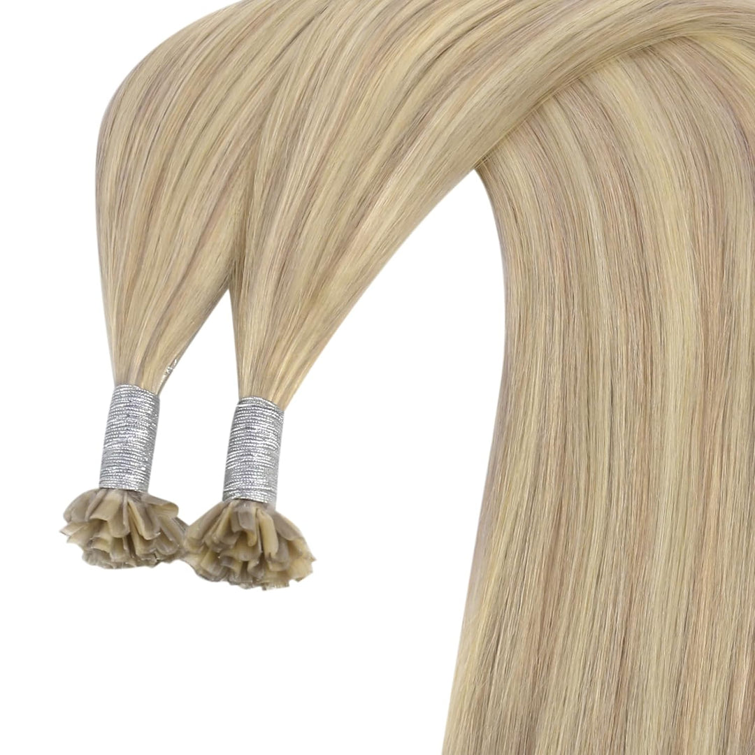 YoungSee Bonding Extensions Echthaar Blond 45 cm Haarverlangerung Bondings Echthaar Aschblond Strahn