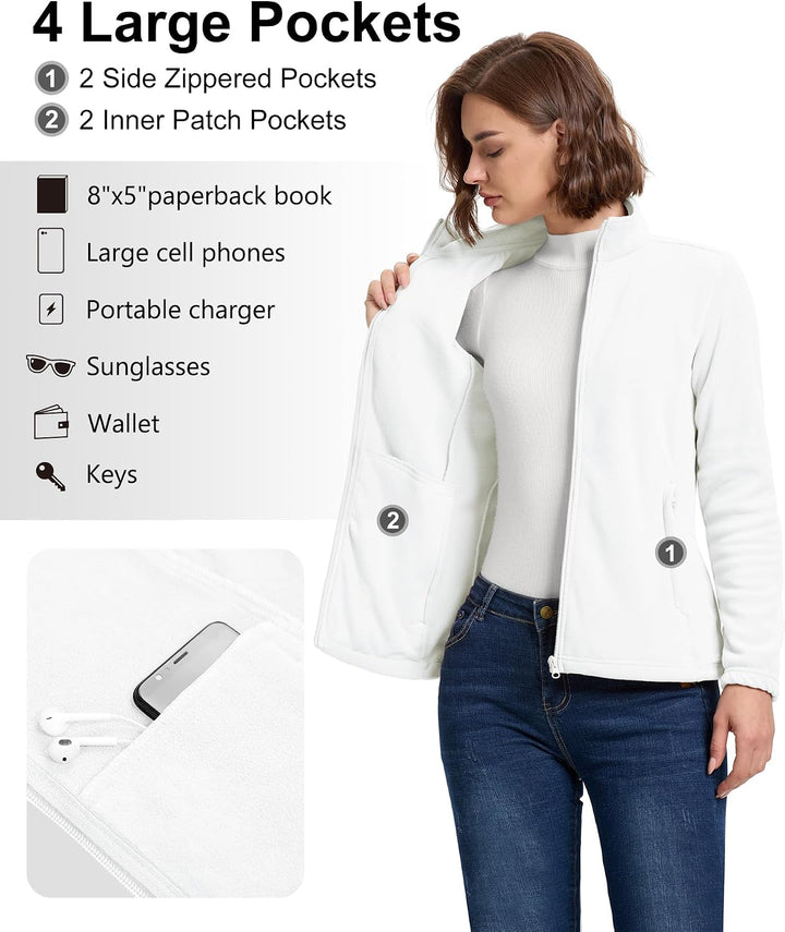 33,000ft Damen Fleecejacke mit Durchgehendem Reissverschluss Stehkragen Damen Leichte Fleece Jacke A